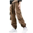 thumbnail image 1 of Odeerbi 5-16 Years Kids Boys Cargo Pants Athletic Sports Jogger Pants Spring Solid Color Loose Work Pants with Multiple Pockets, 1 of 5