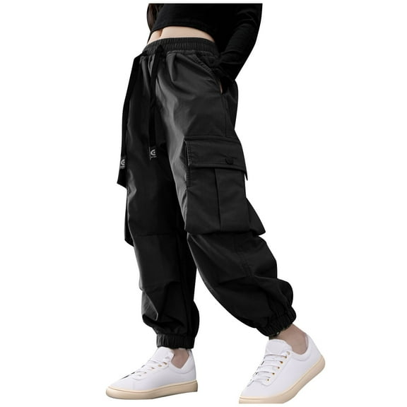Odeerbi 5-16 Years Kids Boys Cargo Pants Athletic Sports Jogger Pants Spring Solid Color Loose Work Pants with Multiple Pockets
