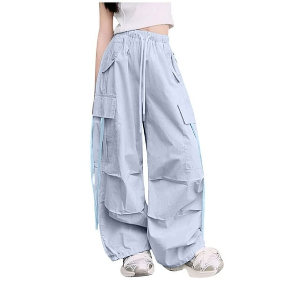 Odeerbi 5-16 Years Kids Boys Girls Cargo Pants Athletic Sports Wide Leg Pants Spring Solid Color Loose Work Pants with Multiple Pockets