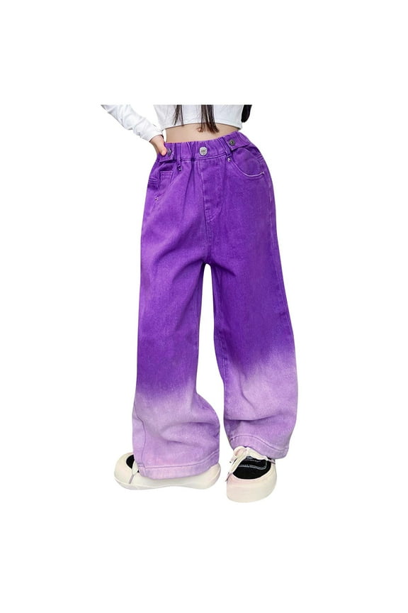 5-16 Years Kids Girls Wide Leg Jeans Gradient Denim Pants Spring Casual Cowboy Pants with Pocket