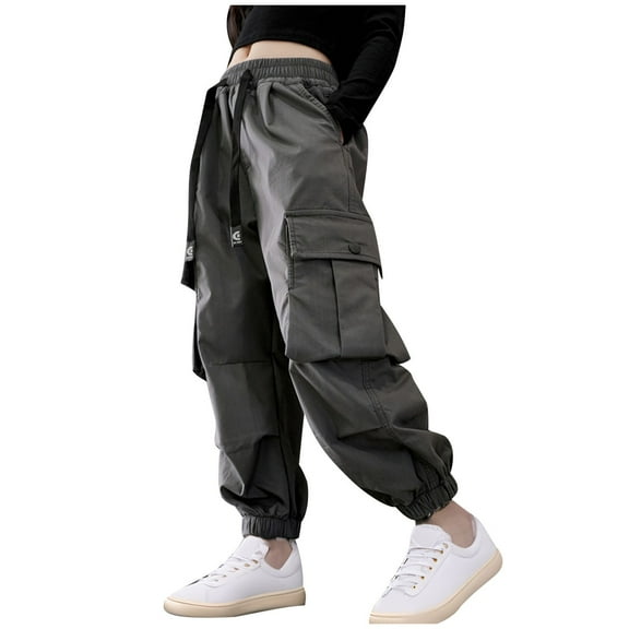 Odeerbi 5-16 Years Teen Boys Cargo Pants Athletic Sports Jogger Pants Spring Solid Color Loose Work Pants with Multiple Pockets