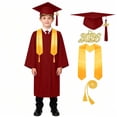 thumbnail image 1 of Odeerbi 5-17 Years Kids Teen Boys Girls Graduation Gown Set Solid Color Long Sleeve Robe with Stole, Cap & Honor Cord, Complete 4-Piece Outfit, 1 of 6