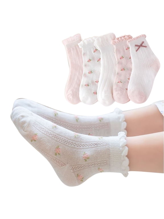 5 PCS Cotton Socks for Baby Infant Boys Girls Cute Soft Crew Socks Children Floor Socks