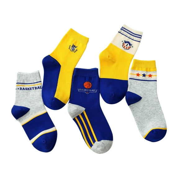 Odeerbi 5 PCS Cotton Socks for Toddler Boys Girls Breathable Soft Color Block Crew Socks Kids Children Cute Print Middle Tube Warm Socks