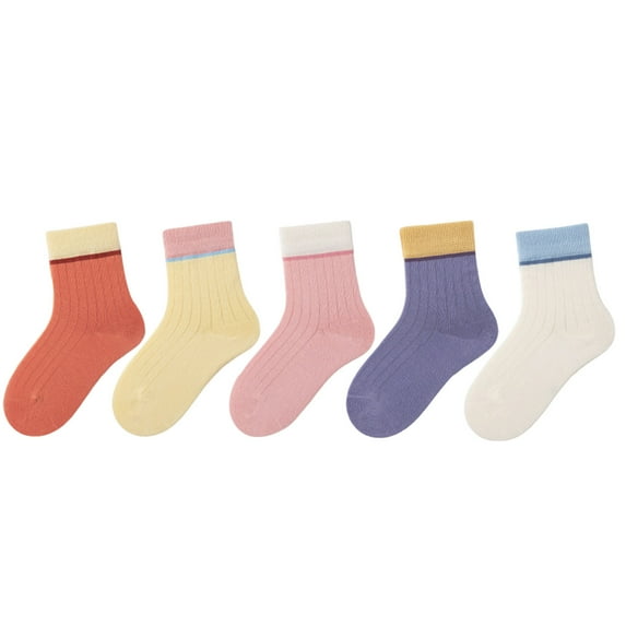 Odeerbi 5 PCS Mid-Calf Cotton Socks for Kids Girls Cute Soft Crew Socks Children's Comfort Centre Tube Socks