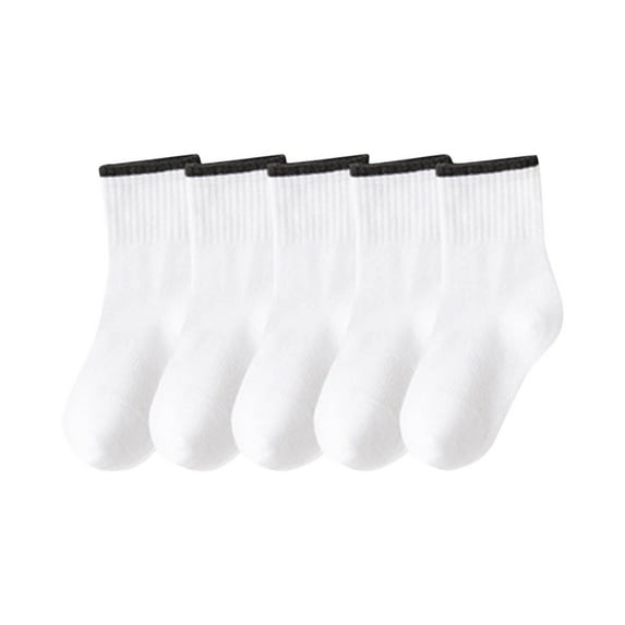 Odeerbi 5 PCS Mid-Calf Cotton Socks for Toddler Boys Girls Cute Soft Crew Socks Student Children's Solid Color Mid Length Tube Socks Sports Socks