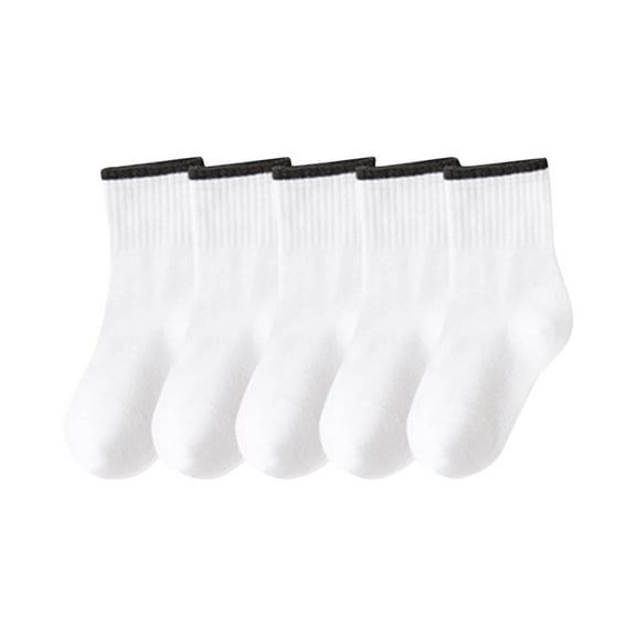 Odeerbi 5 PCS Mid-Calf Cotton Socks for Toddler Boys Girls Cute Soft Crew Socks Student Children's Solid Color Mid Length Tube Socks Sports Socks