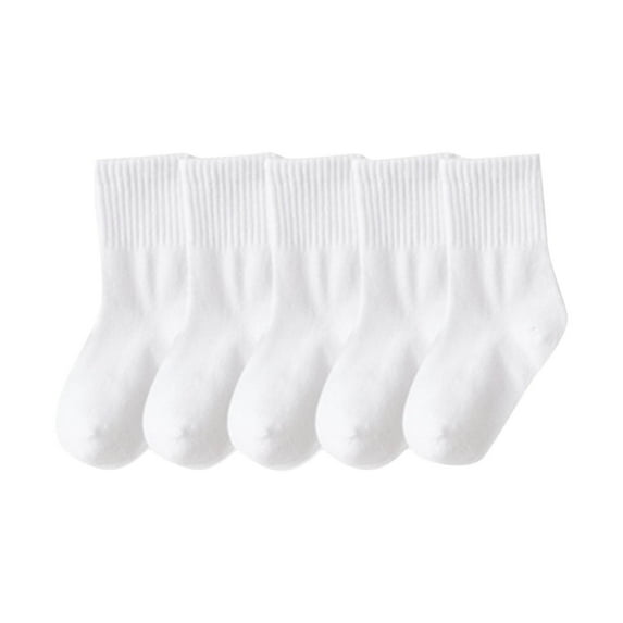 Odeerbi 5 PCS Mid-Calf Cotton Socks for Toddler Boys Girls Cute Soft Crew Socks Student Children's Solid Color Mid Length Tube Socks Sports Socks