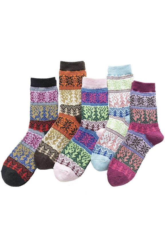 5 PCS Rabbit Wool Christmas Socks for Women 2025 Winter Warm Knit Mid-Calf Socks Christmas Winter Soft Warm Knit Wool Socks Multicolor