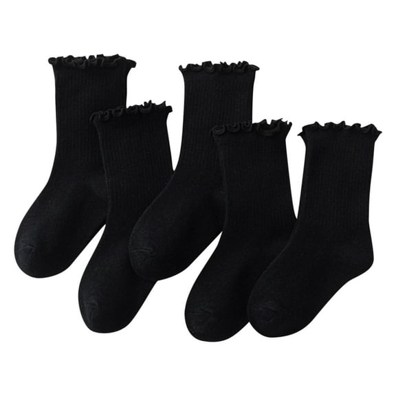 Odeerbi 5 PCS Ruffle Cotton Socks for Kids Girls Cute Soft Crew Socks Children's Stacked Socks Mid Tube Socks