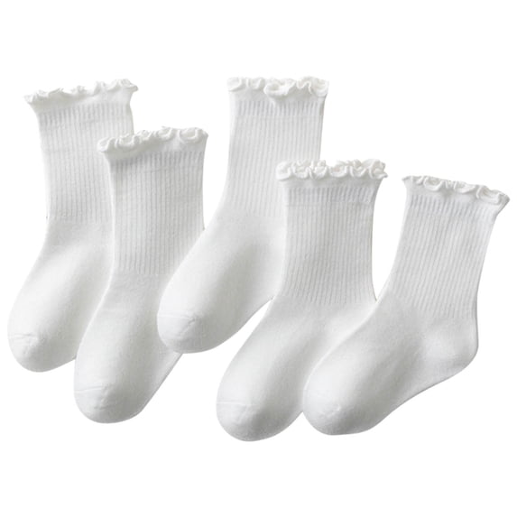 Odeerbi 5 PCS Ruffle Cotton Socks for Kids Girls Cute Soft Crew Socks Children's Stacked Socks Mid Tube Socks