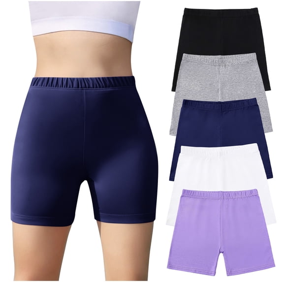 DOZINSIX 5 Pack Kids Girls Athletic Biker Shorts Breathable Soft Stretchy Dance Yoga Cartwheel Shorts for 5-14 Years