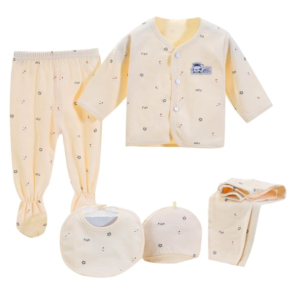 Odeerbi 5-Piece Baby Layette Gift Set 0-3 Months Newborn Cotton Outfits Set Shower Gift for Boys Girls