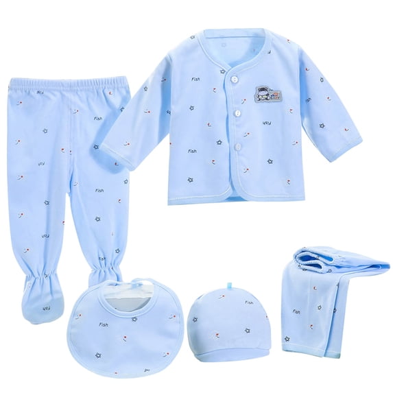 Odeerbi 5-Piece Baby Layette Gift Set 0-3 Months Newborn Cotton Outfits Set Shower Gift for Boys Girls