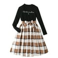 thumbnail image 1 of Odeerbi 6-13 Years Kids Girls Plaid Cotton Long Sleeve Dress Solid Color Round Neck Twofer Dress Kids Girls Clothes, 1 of 5