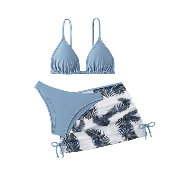 Odeerbi 6-14 Years Kids Girls Summer Beach String Bikini with Sarong Coverups Set Floral Swimsuit Hawaiian Beachwear Seaside Three Pieces Bathing Suit Set