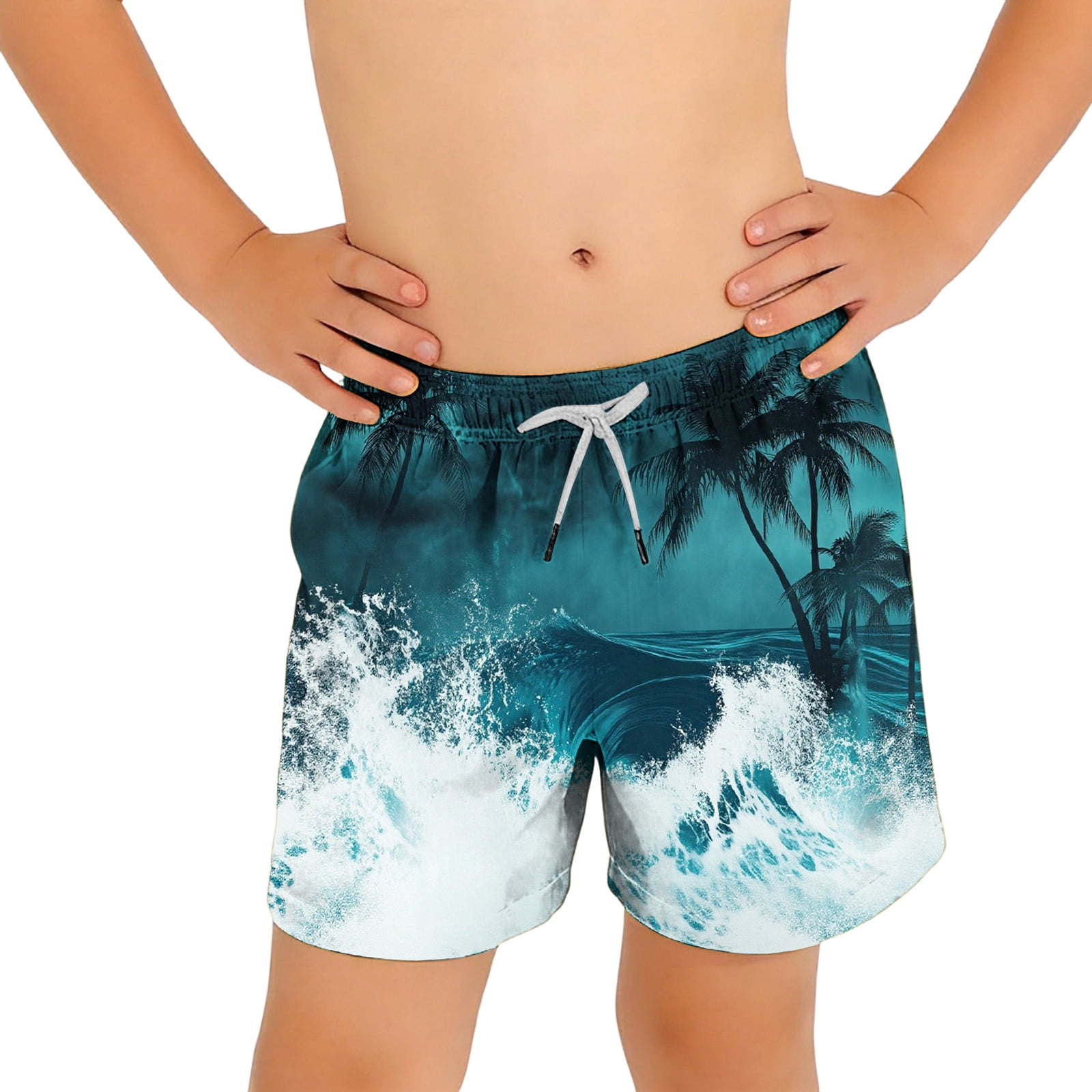 Odeerbi 6-15 Years Kids Teen Boys Hawaiian Print Swim Trunks Quick