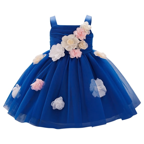 Odeerbi 6 M-3 Y Infant Toddler Girls 3D Floral Tulle Ball Gown Elegant Sleeveless Ruched Princess Dress for Wedding Pageant Formal Party
