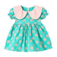 thumbnail image 1 of Odeerbi 6 M-3 Y Infant Toddler Girls Summer Polka Dot Cotton Dress Casual Contrast Peter Pan Collar Puff Sleeve A-Line Dress, 1 of 5
