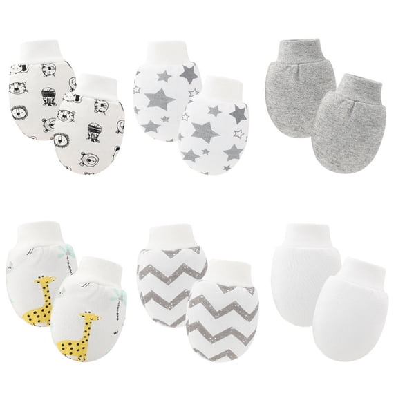 Odeerbi 6 Pack Newborn Baby No Scratch Gloves Soft Cotton Protective Mittens for Infant Boys Girls 0-12 Months