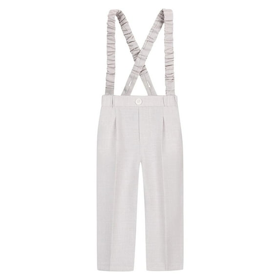 Odeerbi 6M-10Y Kids Boys Formal Suit Pants Uniforms Detachable Overall Pants Cute Solid Color Casual School Uniform Straps Trousers