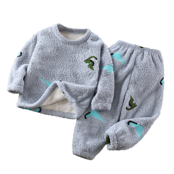 Odeerbi 6M-12Y Infant Boys Girls Fleece Pajama Set Cute Soft Pajamas Toddler Kids Winter Solid Color Cute Pattern Long Sleeved Thickening Home Wear Clothes Suit Baby Clothes Blue