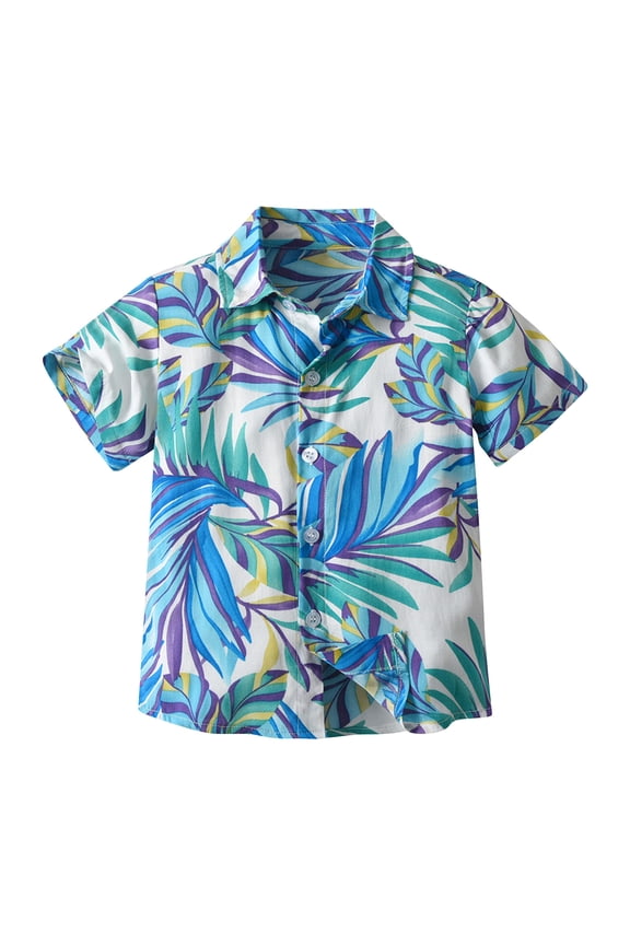 6M-13Y Kids Boys Hawaiian Shirt Summer Beach Cotton Shirts Kids Fashion Short Sleeve Blouse Tropical Flower Print Shirt Leisure Tops Kids Boys Clothes