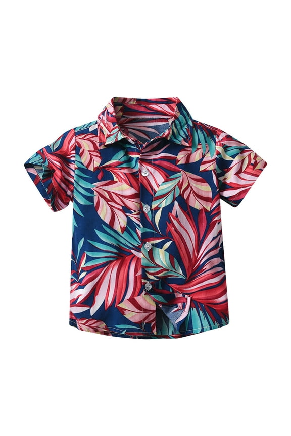 6M-13Y Toddler Boys Hawaiian Shirt Summer Beach Cotton Shirts Kids Fashion Short Sleeve Blouse Tropical Flower Print Shirt Leisure Tops Toddler Boys Clothes