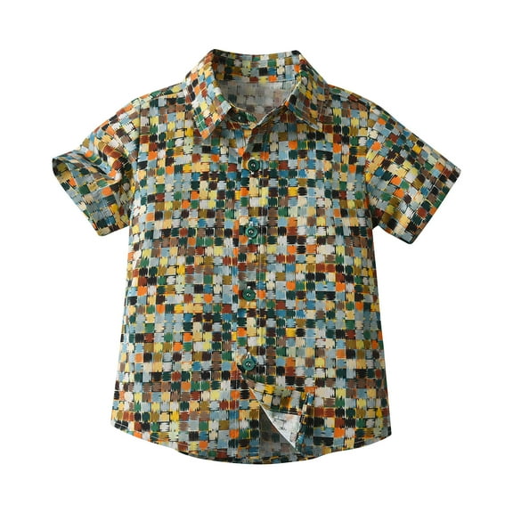 Odeerbi 6M-13Y Toddler Boys Hawaiian Shirt Summer Beach Cotton Shirts Kids Fashion Short Sleeve Blouse Tropical Flower Print Shirt Leisure Tops Toddler Boys Clothes