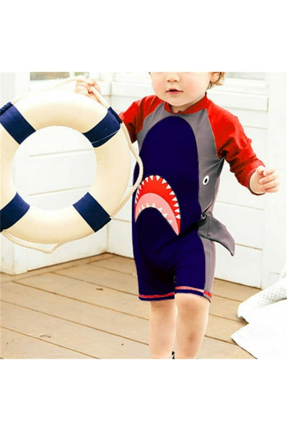 6M-2Y Infant Boys Long Sleeve Rash Guard Swimsuits Summer Beach One Piece Athletic Training Swimsuit Surfing Swimwear Sun Protection Quick Drying Zipper Bathing Suit