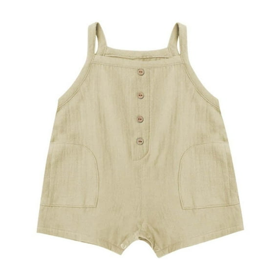 Odeerbi 6M-2Y Toddler Boys Girls Summer Cotton Jumpsuit Camisole Romper Casual Solid Color Overalls Bib Overall Shorts with Pockets