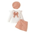thumbnail image 1 of Odeerbi 6M-3Y Infant Girls Cotton Outfits Bow Long Sleeve Tops A-Line Skirt with Beret Hat Three-piece Set Casual Skirt Set Infant Girls Clothes, 1 of 4