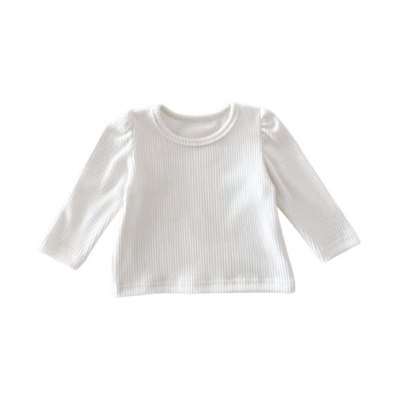 Odeerbi 6M-3Y Infant Girls Cotton Undershirt Rib Knit Base Layer Spring Fall Long Sleeve Undershirts Solid Color Shirt White