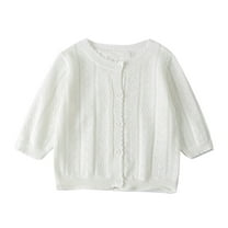 Odeerbi 6M-3Y Infant Girls Knitted Cotton Cardigan Breathable Toddler Kids Fashion Cute Color Long Sleeved Thin Style Button Cardigan Coat Baby Clothes White