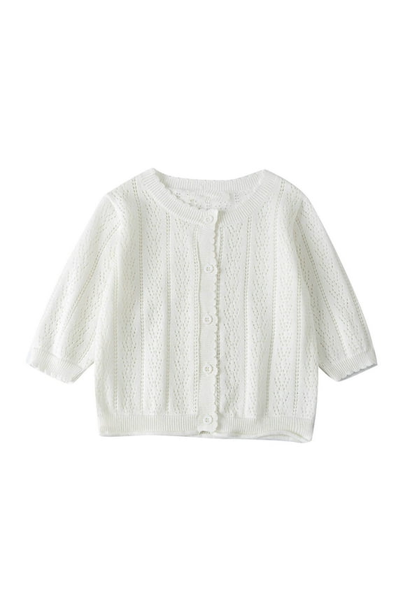 6M-3Y Infant Girls Knitted Cotton Cardigan Breathable Toddler Kids Fashion Cute Color Long Sleeved Thin Style Button Cardigan Coat Baby Clothes White