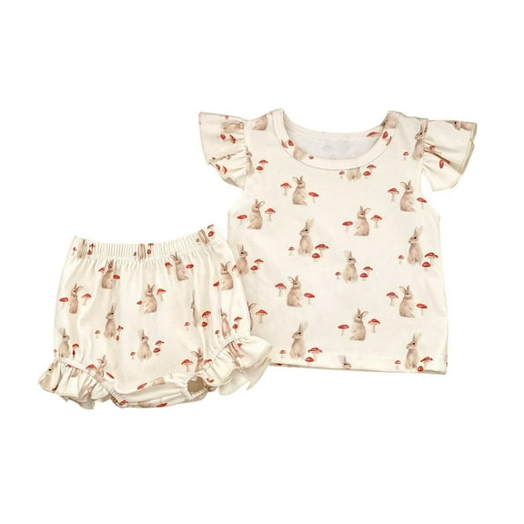 Odeerbi 6M-3Y Infant Girls Summer Outfits Floral Cotton Tank Tops Bloomers Diaper Cover Shorts Two-piece Set Cute Printed Ruffle Loungewear Infant Girls Clothes