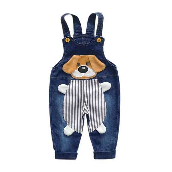 Odeerbi 6M-3Y Toddler Boys Girls Summer Denim Overalls Dogs Embroidered Bib Overall Jeans Casual Sleeveless Denim Romper Jumpsuit