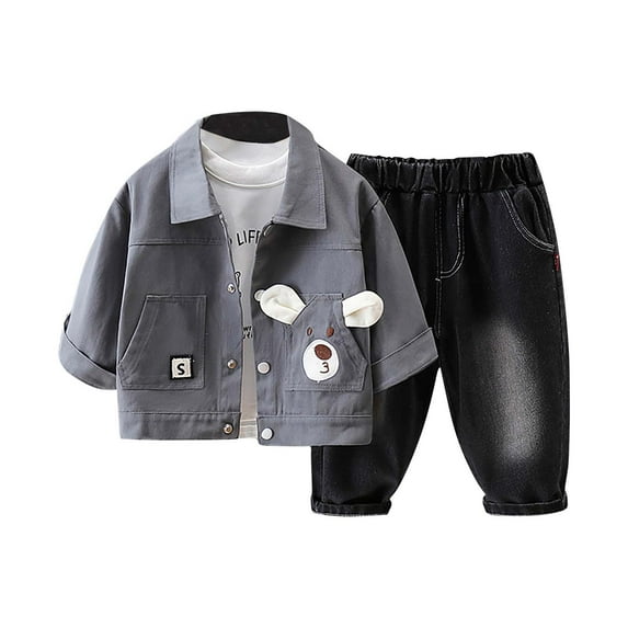Odeerbi 6M-3Y Infant Boys Outfits Long Sleeve T-Shirt Cargo Jacket Jeans Set Handsome Casual Three-piece Suit Infant Boys Clothes