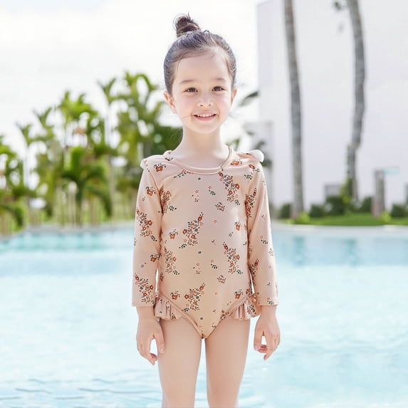Odeerbi 6M-4Y Infant Toddler Girls Long Sleeve One-Piece Rash Guard Swimsuit Floral UPF 50+ Sun Protection Quick Dry Swimwear