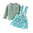 thumbnail image 1 of Odeerbi 6M-4Y Toddler Girls Cotton Outfits Rib Knit Long Sleeve Tops with Daisy Print Suspender Skirt Two-piece Set Solid Color Floral Skirt Set Toddler Girls Clothes, 1 of 7