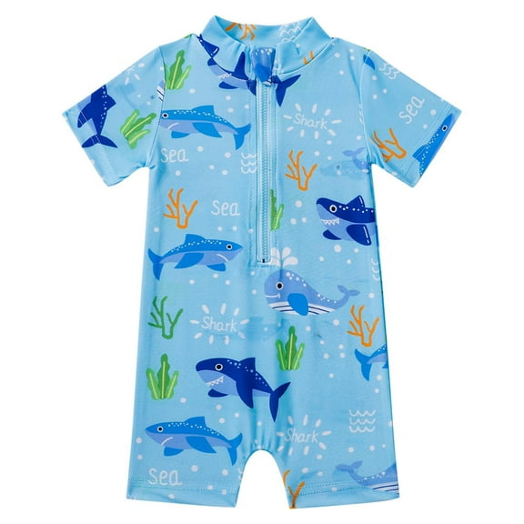 Odeerbi 6M-5Y Toddler Boys Girls One Piece Athletic Training Swimsuit Summer Beach Surfing Swimsuit Cute Beachwear Fish Print Sunscreen Short Sleeve Rash Guard Swim Jumpsuit