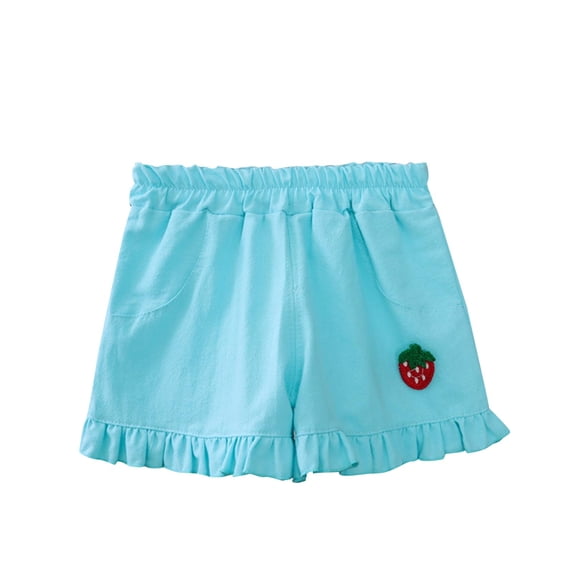 Odeerbi 6M-5Y Toddler Girls Summer Cotton Linen Shorts Strawberry Embroidered Ruffle Shorts Cute Casual Breathable Shorts