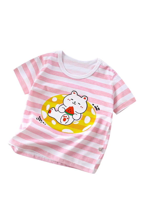6M-6Y Infant Boys Girls Cute Print Cotton T-shirt Summer Toddler Comfortable Solid Color Print Short Sleeve Cotton Tops Baby Clothes Pink