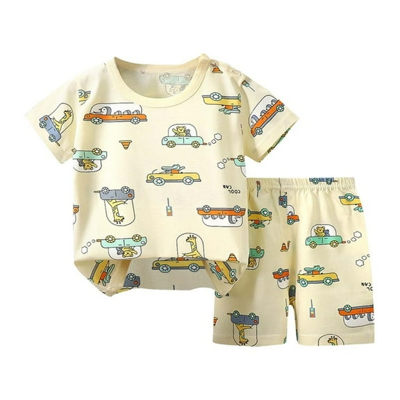 Odeerbi 6M-6Y Toddler Boys Girls Summer Outfits Cotton Loungewear Casual Short Sleeve Top Shorts Pajamas Two-piece Set Casual Lounge Sets Toddler Boys Girls Clothes