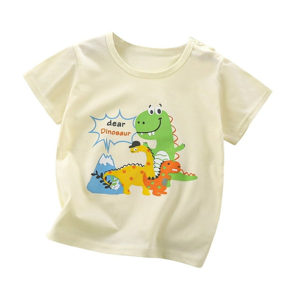 Odeerbi 6M-6Y Kids Boys Girls Dinosaur Graphic Cotton T-Shirt Cute Printed Round Neck Short Sleeve Tops Beige
