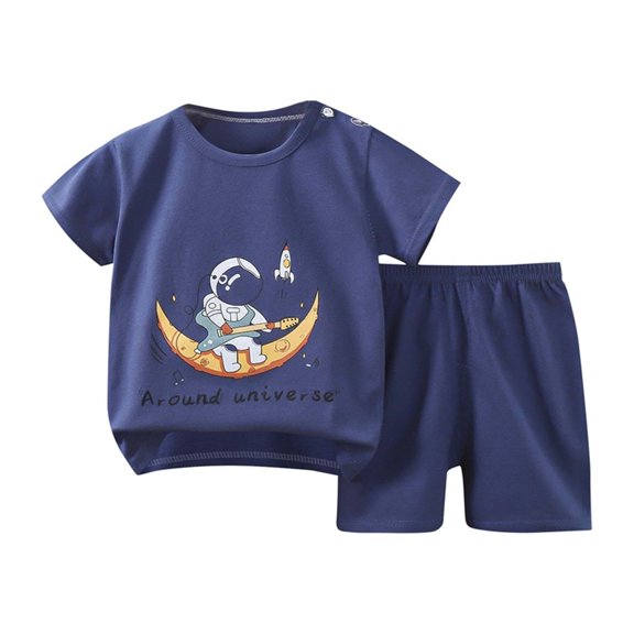Odeerbi 6M-6Y Kids Boys Girls Summer Outfits Cotton Loungewear Casual Short Sleeve Top Shorts Pajamas Two-piece Set Casual Lounge Sets Kids Boys Girls Clothes