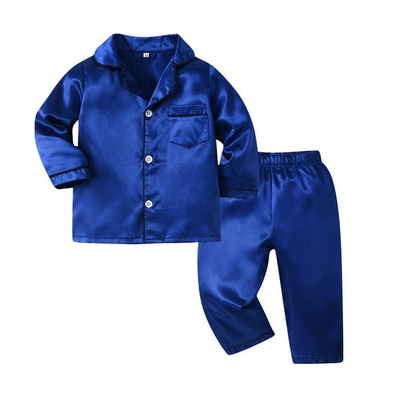 Odeerbi 6M-6Y Toddler Boys Girls Satin Pajamas Notched Lapel Long Sleeve Shirt Pants Set Soft Loungewear Solid Color Sleepwear Comfortable Two-piece Pajama Sets Toddler Boys Girls Clothes