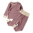 thumbnail image 1 of Odeerbi 6M-7Y Kids Boys Girls Rib Knit Pajamas Long Sleeve Tops High Waisted Pants Two-piece Pajama Set Solid Color Loungewear Kids Boys Girls Clothes, 1 of 5