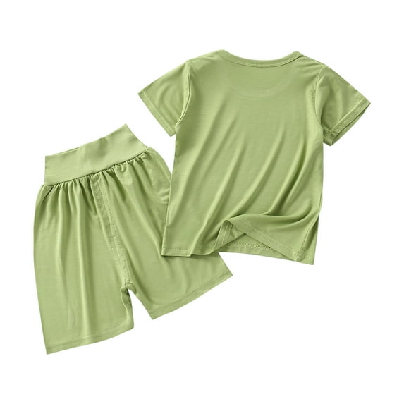 Odeerbi 6M-7Y Toddler Boys Girls 2 Pieces Summer Outfits Pajama Sets Round Neck Short Sleeved Solid Color T-shirt High Waisted Shorts Set Baby Clothes Green