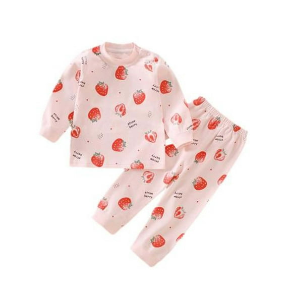 Odeerbi 6M-8Y Kids Boys Girls Cotton Pajama Sets Cute Print Long Johns Pajamas Children's Homewear Long Sleeve Round Neck Top Shirt Two-piece Set Kids Boys Girls Clothes